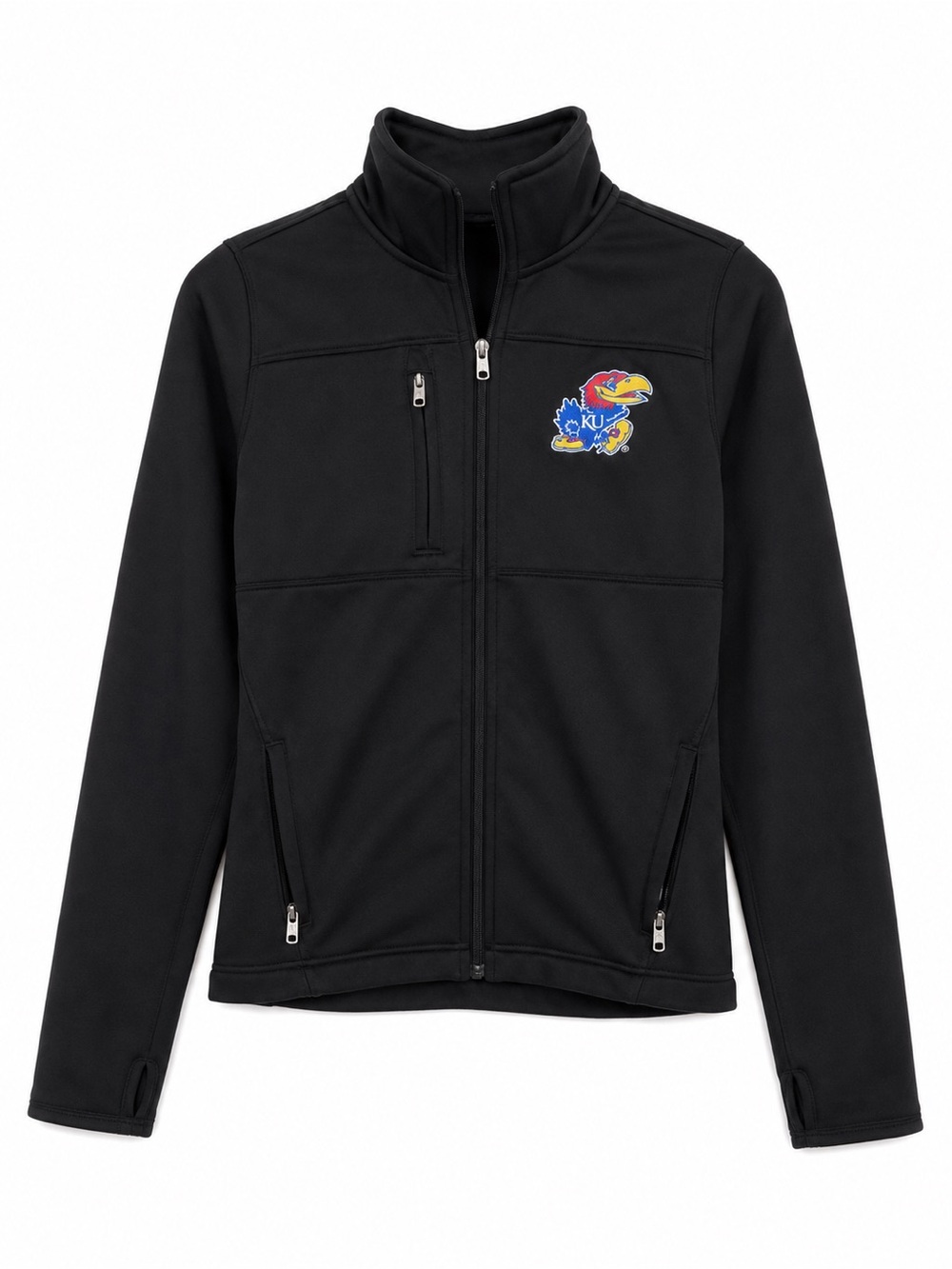 Genuine Merchandise Black Kids Pea Coat with Colorful Jayhawk Logo